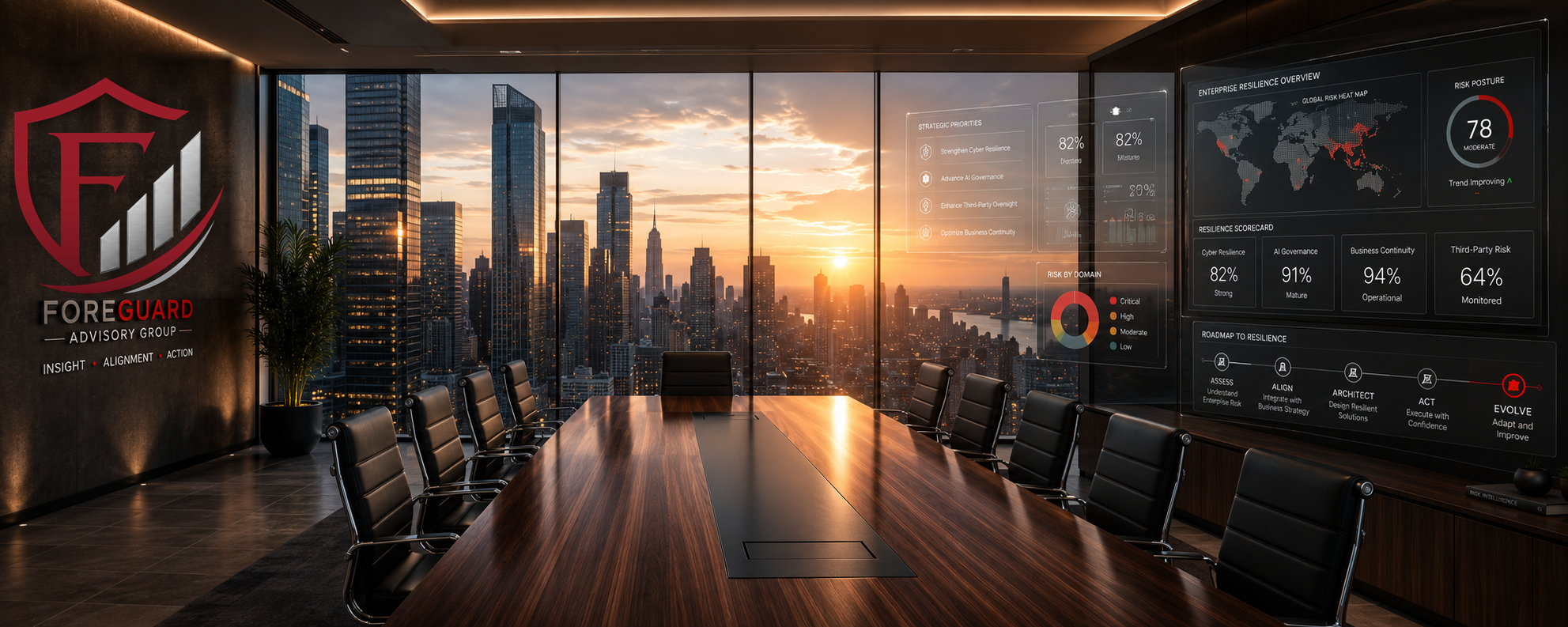 ForeGuard Advisory Group conference room with shield logo